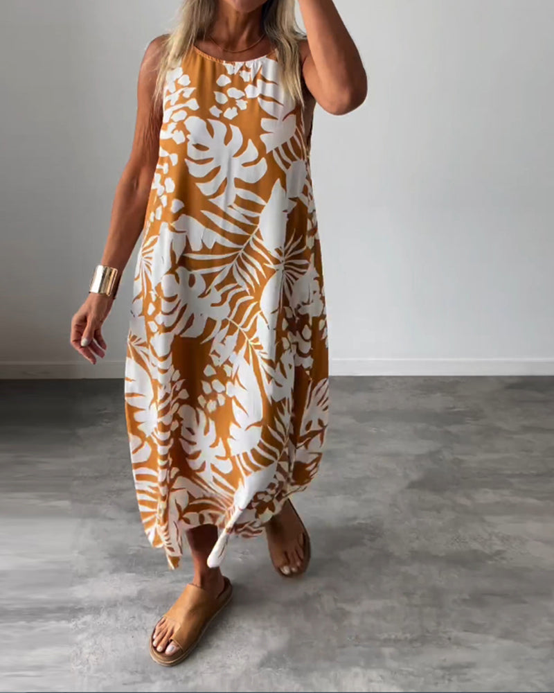 Elegantes Ärmelloses Kleid mit Blattmuster