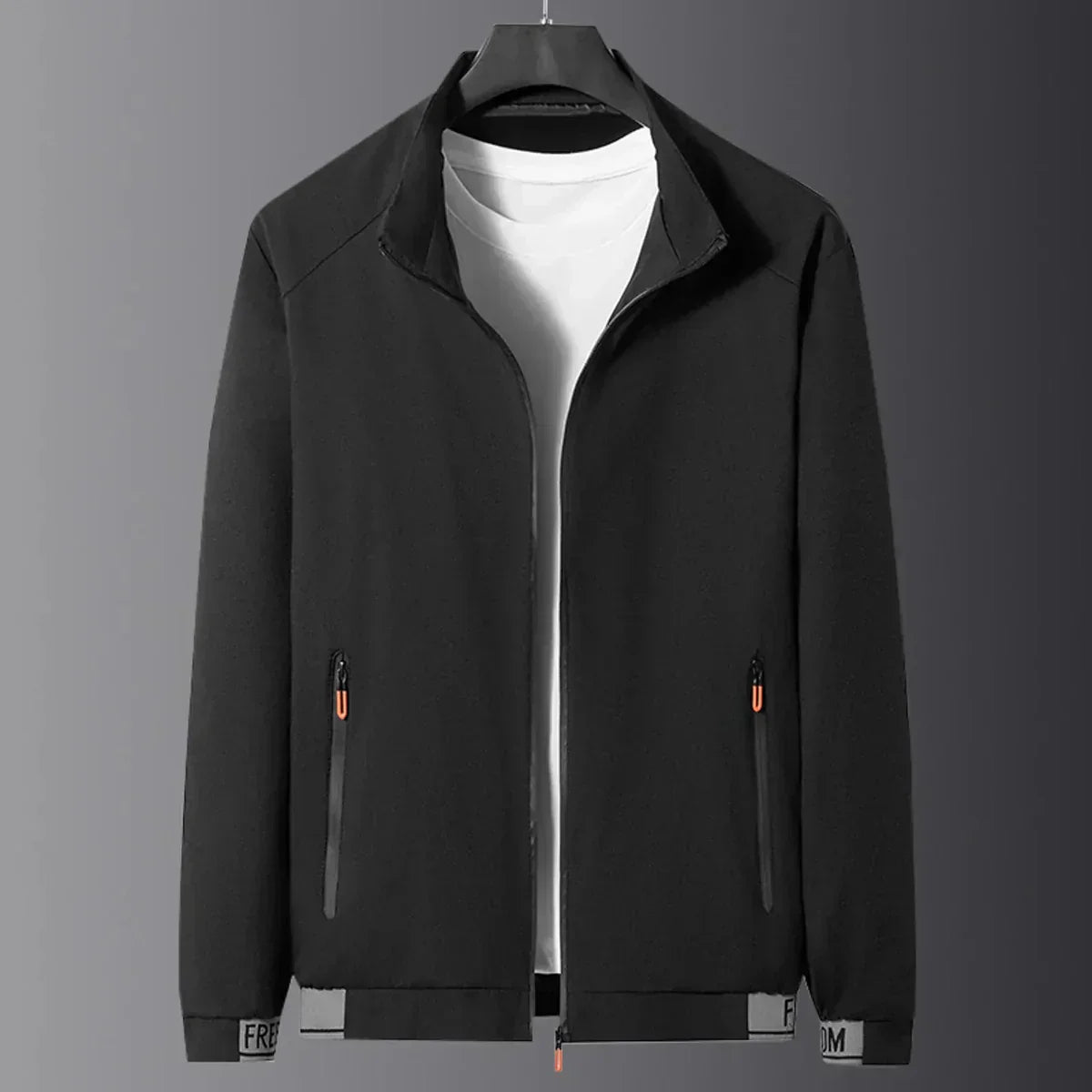 Mateo - winddichte schwarze Herren-Zwischenjacke mit Stehkragen