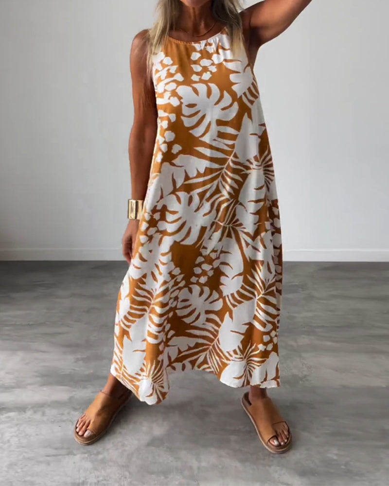 Elegantes Ärmelloses Kleid mit Blattmuster