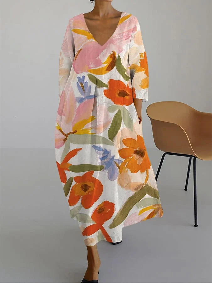 Elegantes Blumenmusterkleid mit V-Ausschnitt