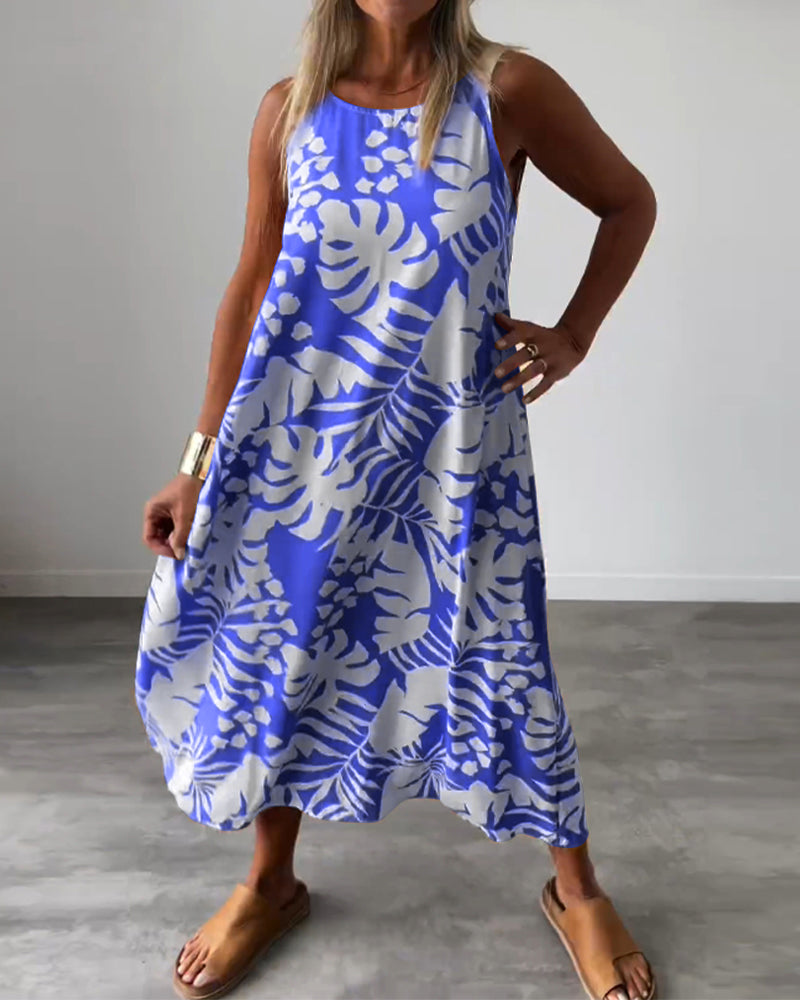 Elegantes Ärmelloses Kleid mit Blattmuster