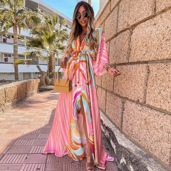 Kiara - Elegnat bedrucktes Beach Cover Up Kleid