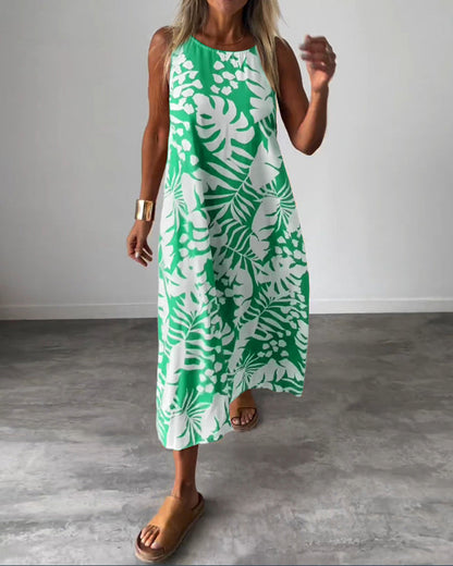 Elegantes Ärmelloses Kleid mit Blattmuster