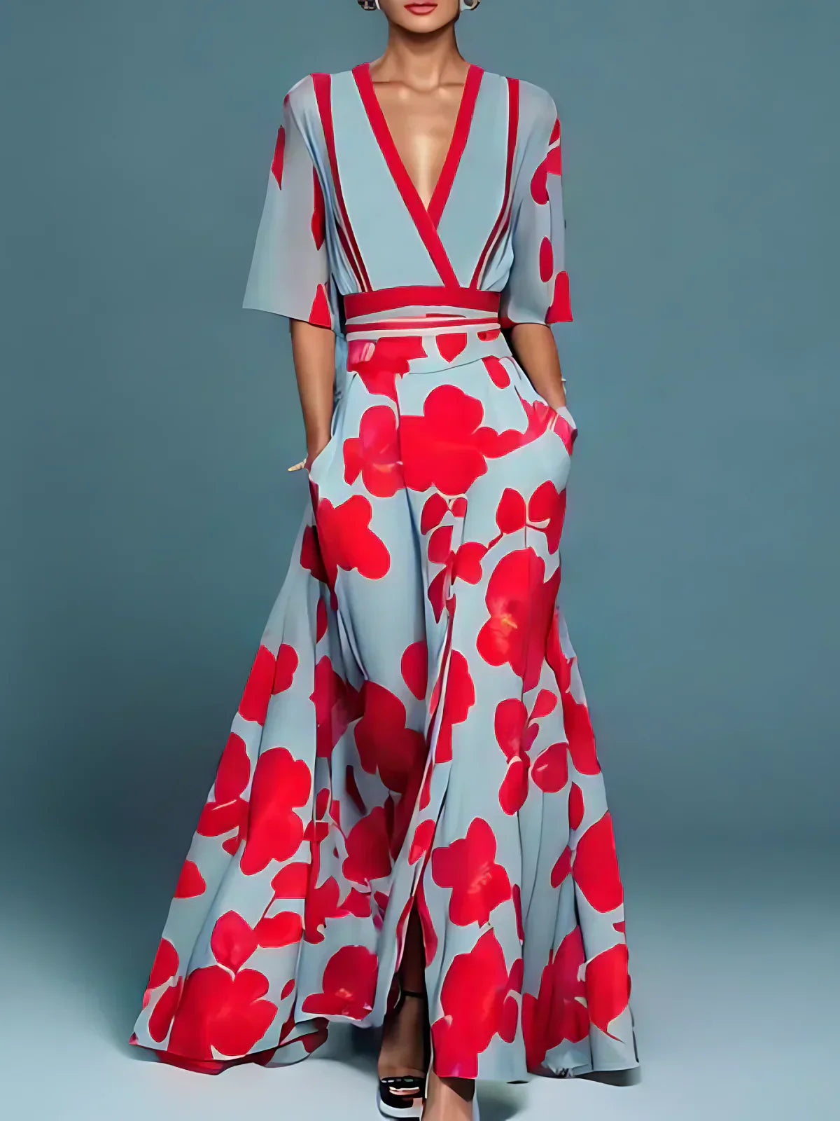 Tiao - V-Ausschnitt Blumenkleid