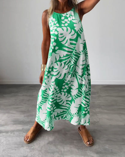 Elegantes Ärmelloses Kleid mit Blattmuster