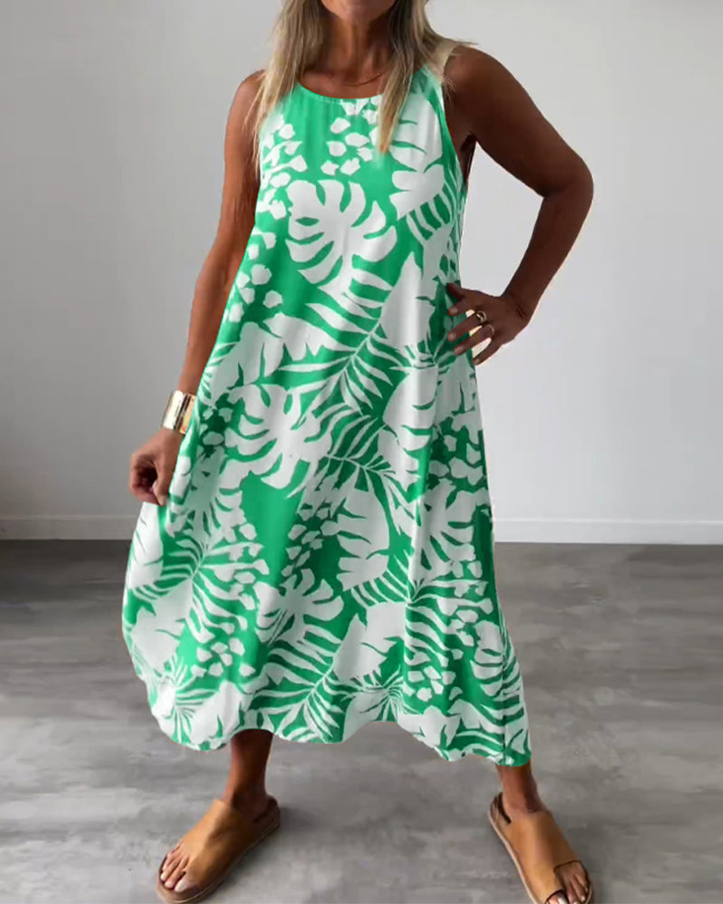 Elegantes Ärmelloses Kleid mit Blattmuster