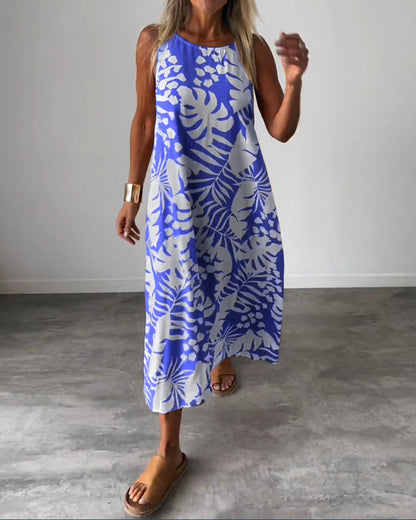 Elegantes Ärmelloses Kleid mit Blattmuster