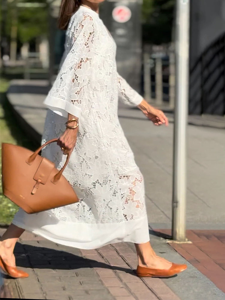 Elegantes Langarmkleid aus durchbrochener Spitze
