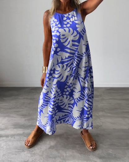 Elegantes Ärmelloses Kleid mit Blattmuster