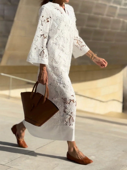 Elegantes Langarmkleid aus durchbrochener Spitze