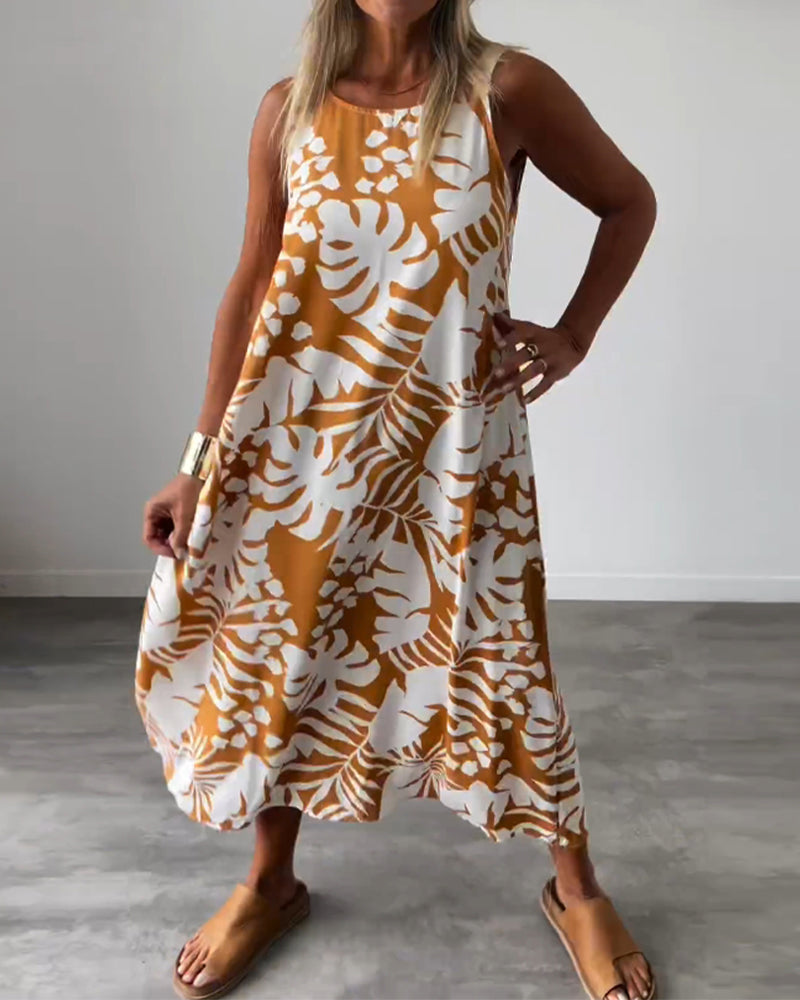 Elegantes Ärmelloses Kleid mit Blattmuster