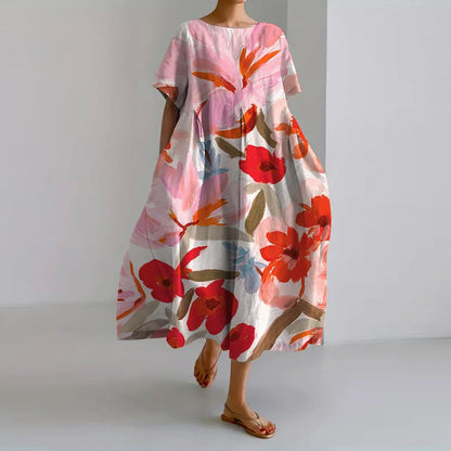 Elegantes Blumenmusterkleid mit V-Ausschnitt