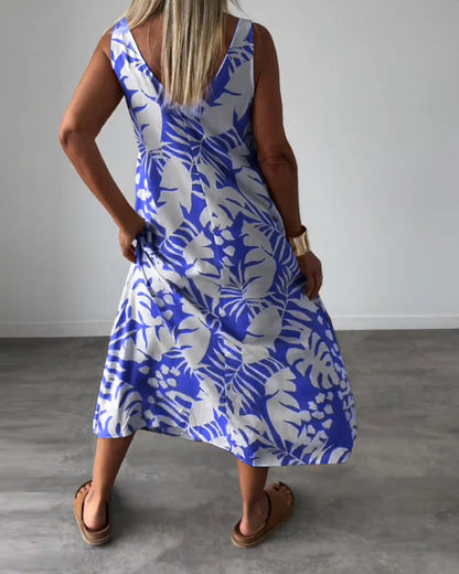 Elegantes Ärmelloses Kleid mit Blattmuster