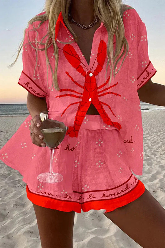 Pallina™ | Kurzes Leinen-Set in Hummer-Rosa