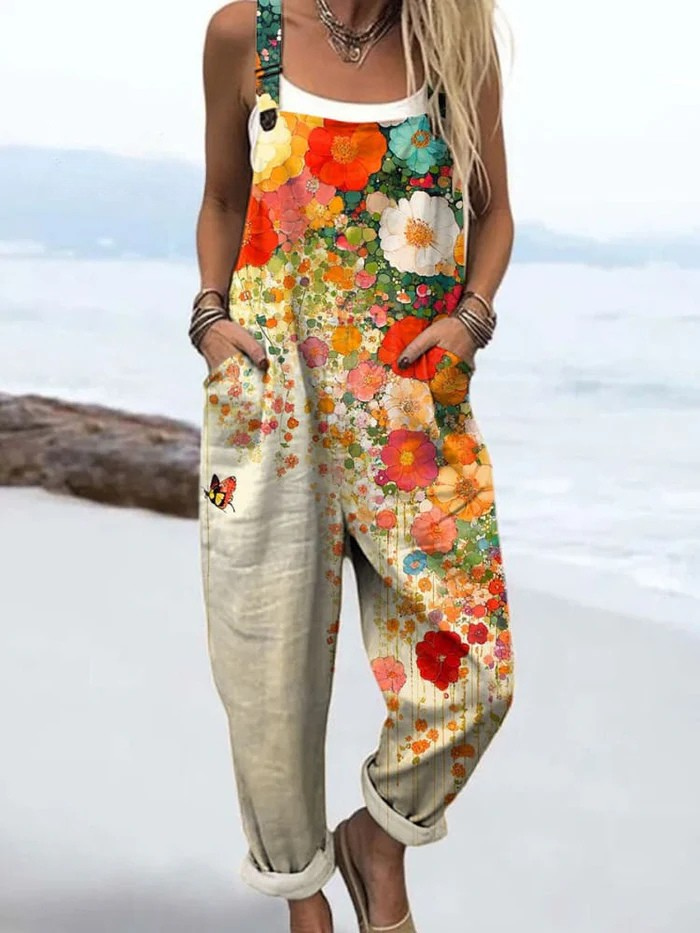Vintage Floral Jumpsuit Damen