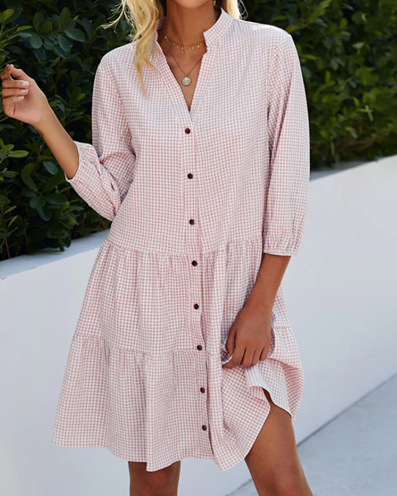 Emilo | Kariertes Midi-Hemdkleid