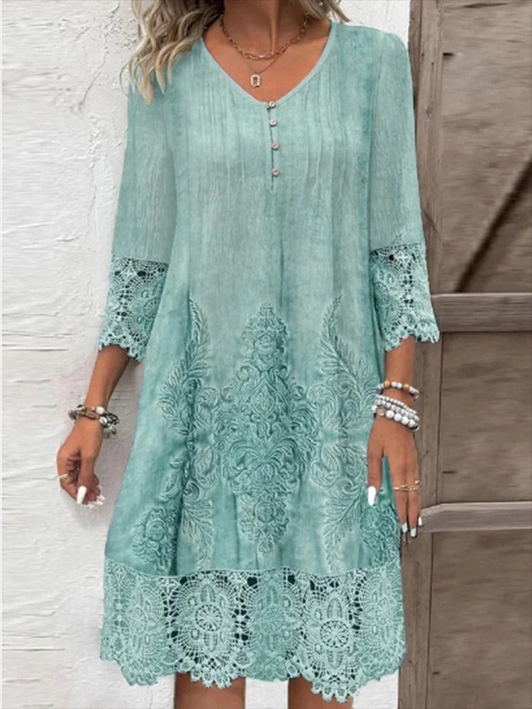 Evelyn – Elegantes Spitzen-V-Ausschnitt-Kleid